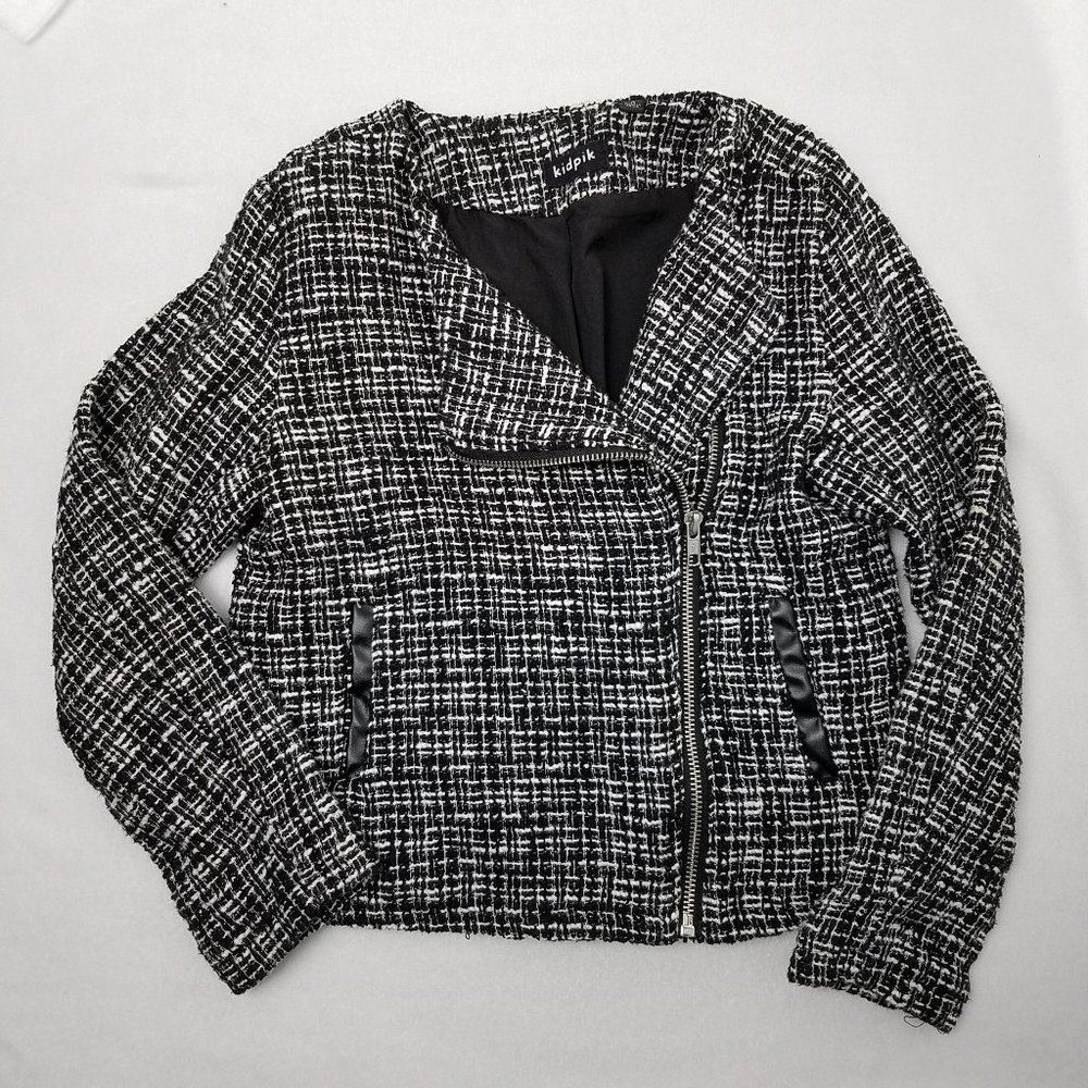 Kidpik Girls' Black & White Tweed Moto Jacket